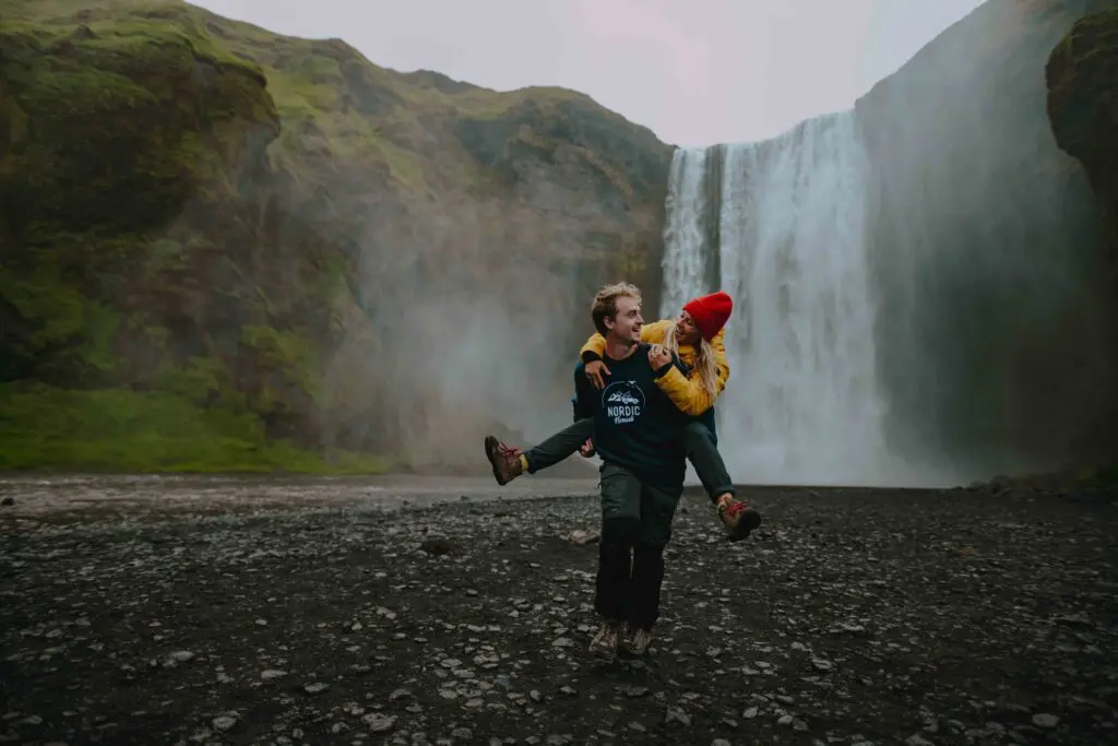 People Happy Waterfall Iceland