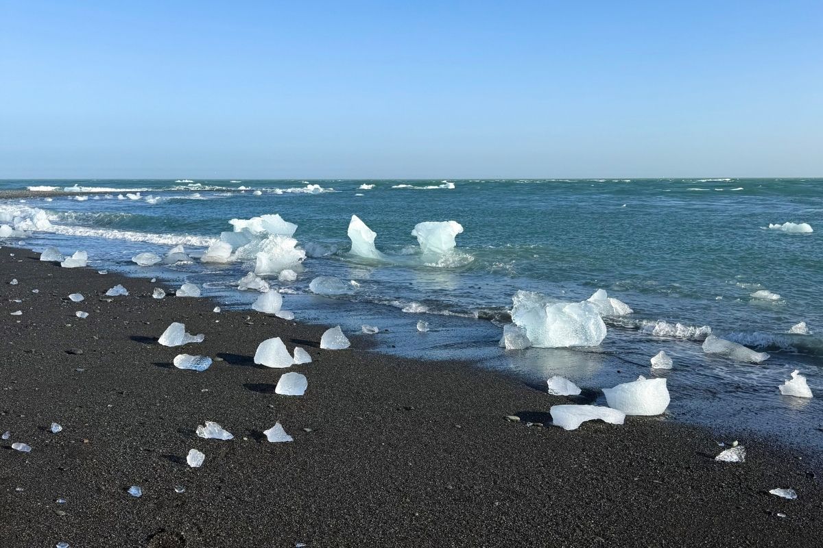 Glaciers in IJsland en zwarte zandstranden in IJsland
